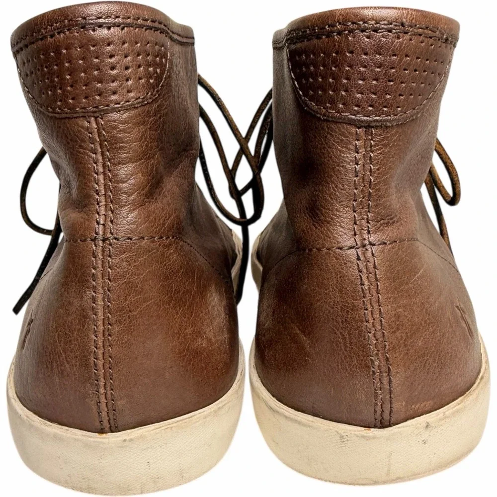 Frye Brett High Top Leather Sneakers Brown Lace Up Casual Mens 10.5 Minimalist - Picture 7 of 14